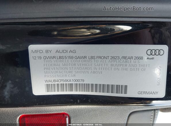 WAUB4CF56KA100079 2019 AUDI S5 Black Engine compartment view
