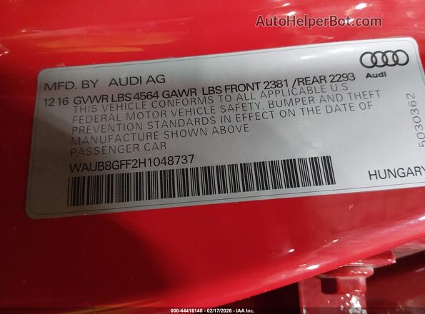 WAUB8GFF2H1048737 2017 AUDI OTHER Red 