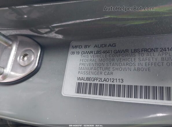 WAUBEGFF2LA012113 2020 AUDI OTHER Gray Engine compartment view
