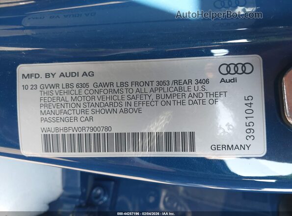 WAUBHBFW0R7900780 2024 AUDI OTHER Синий Вид подкапотного пространства