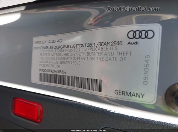 WAUC4AF42KA058669 2019 AUDI S4 Серый Вид подкапотного пространства