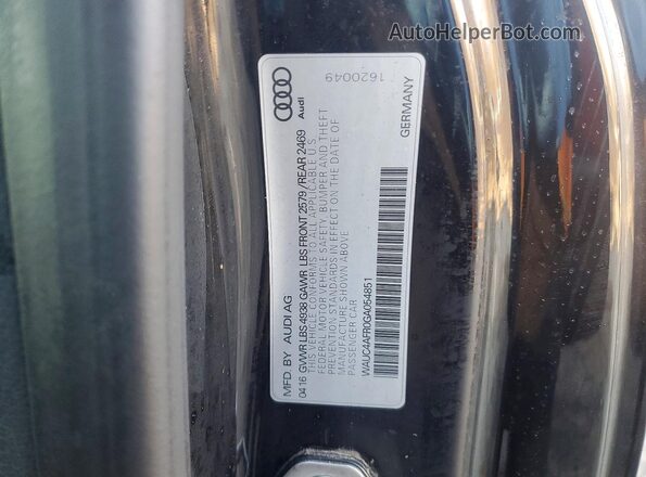 WAUC4AFR0GA054851 2016 AUDI S5 Black Вид наклейки з VIN-кодом