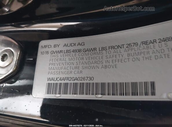 WAUC4AFR2GA026730 2016 AUDI S5 Черный Вид подкапотного пространства