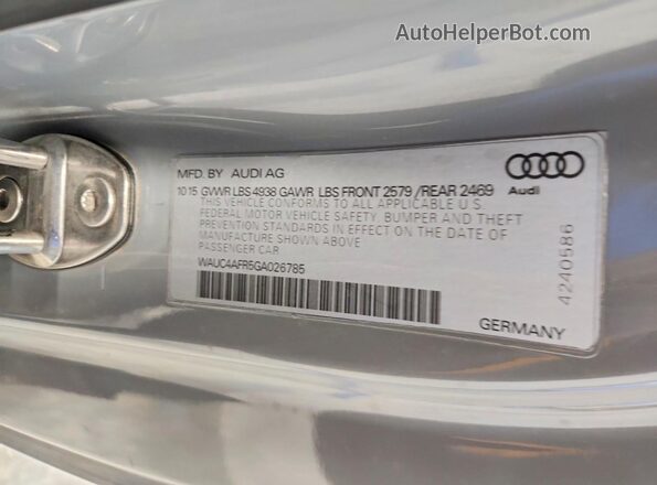 WAUC4AFR5GA026785 2016 AUDI S5 Gray Շարժիչի բաժամունքի տեսք
