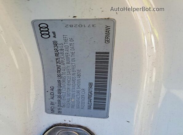 WAUC4AFR8GA019488 2016 AUDI S5 White VIN կոդի պիտակի տեսք