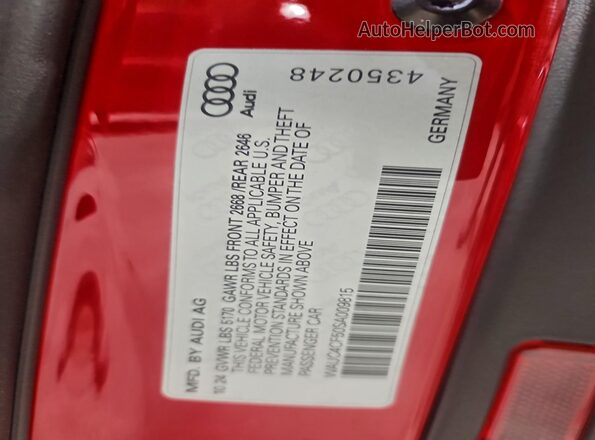 WAUC4CF50SA009815 2025 AUDI S5 Red VIN კოდის სტიკერის ხედი