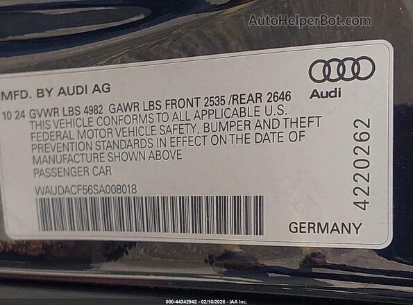 WAUDACF56SA008018 2025 AUDI OTHER Black Widok komory silnika