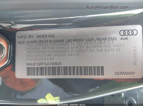 WAUE1GFF7LA100924 2020 AUDI S3 Gray Widok komory silnika