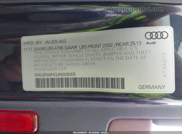 WAUENAF43JN008005 2018 AUDI OTHER Blue Շարժիչի բաժամունքի տեսք