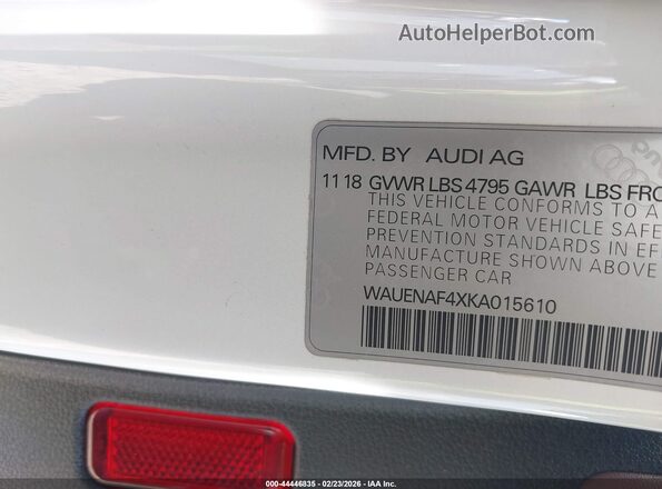WAUENAF4XKA015610 2019 AUDI OTHER White Вид підкапотного простору