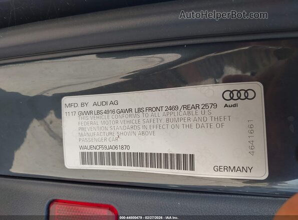 WAUENCF59JA061870 2018 AUDI OTHER Серый Вид подкапотного пространства