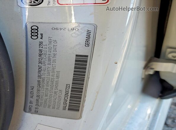 WAUGFAFC0GN007223 2016 AUDI OTHER White Вид наклейки з VIN-кодом