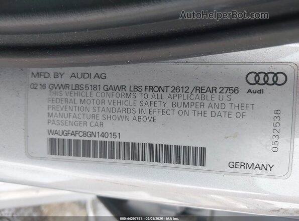 WAUGFAFC8GN140151 2016 AUDI OTHER Silver Շարժիչի բաժամունքի տեսք