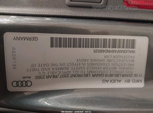 WAUGMAF46HN048925 2017 AUDI OTHER Gray 