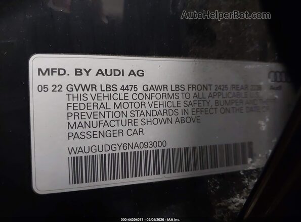 WAUGUDGY6NA093000 2022 AUDI OTHER Black 