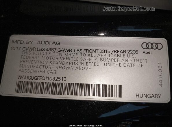 WAUGUGFF0J1032513 2018 AUDI OTHER Black ძრავის განყოფილების ხედი