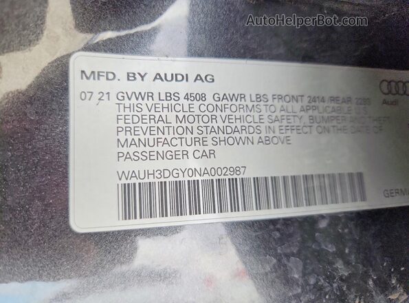 WAUH3DGY0NA002987 2022 AUDI S3 Серый Вид подкапотного пространства