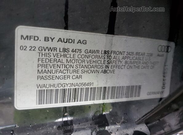 WAUHUDGY3NA056491 2022 AUDI OTHER Black ძრავის განყოფილების ხედი