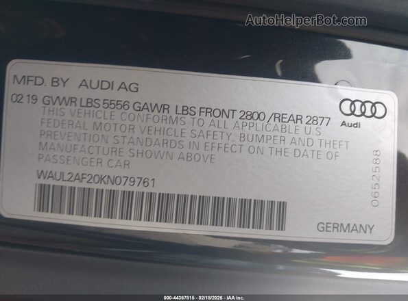 WAUL2AF20KN079761 2019 AUDI OTHER Black Engine compartment view