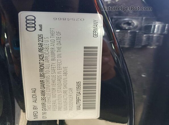 WAUTPBFF7GA105605 2016 AUDI OTHER Black ძრავის განყოფილების ხედი