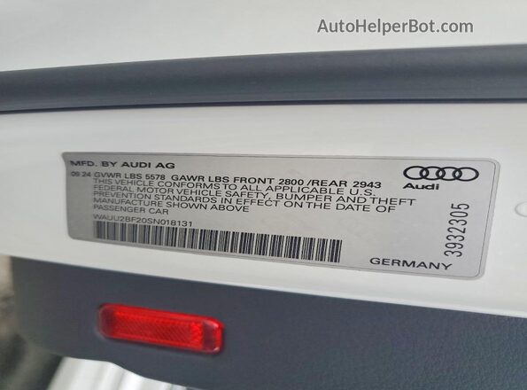 WAUU2BF20SN018131 2025 AUDI OTHER Белый Вид подкапотного пространства