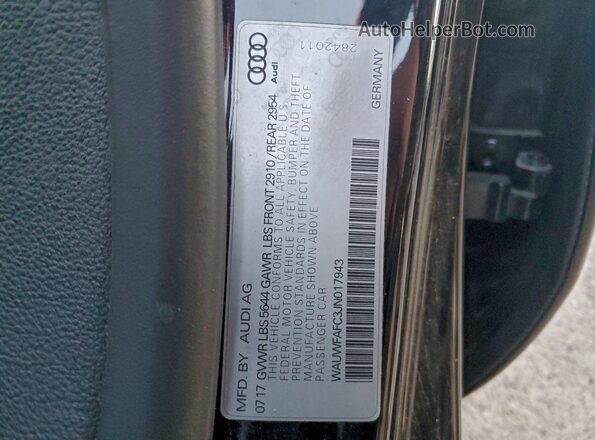WAUWFAFC3JN017943 2018 AUDI S7 Black Widok naklejki z numerem VIN