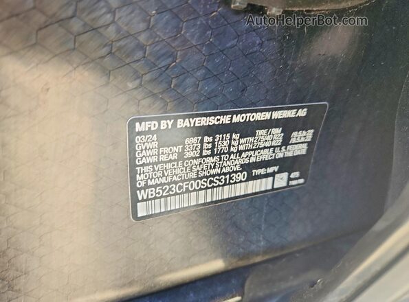 WB523CF00SCS31390 2025 BMW IX Black Vista de la etiqueta del VIN