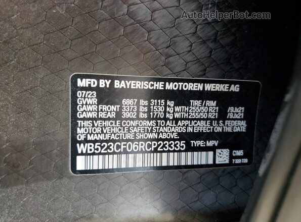 WB523CF06RCP23335 2024 BMW IX Синий Вид наклейки с VIN-кодом