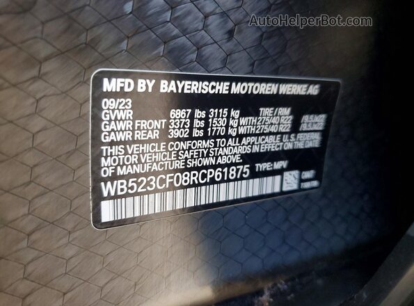 WB523CF08RCP61875 2024 BMW IX Silver Vista interior de 360 grados