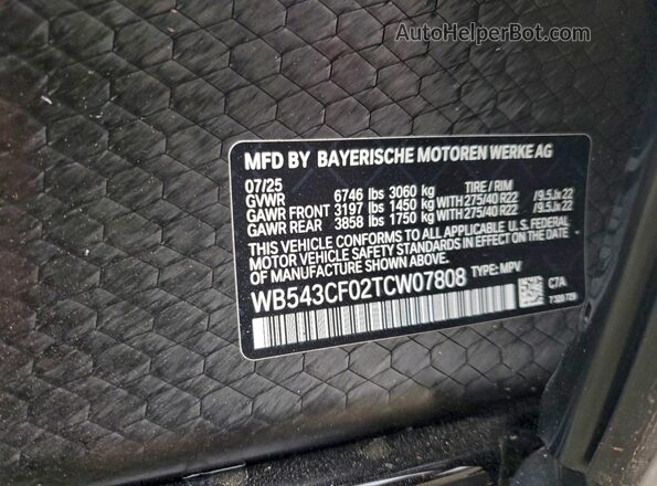 WB543CF02TCW07808 2026 BMW IX Коричневый Вид наклейки с VIN-кодом