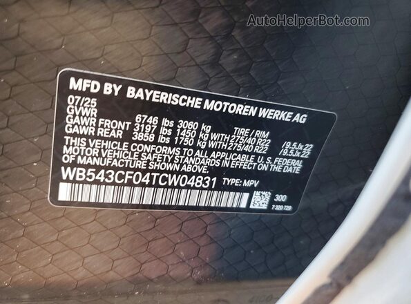 WB543CF04TCW04831 2026 BMW IX White Панорамний вид салону 360°