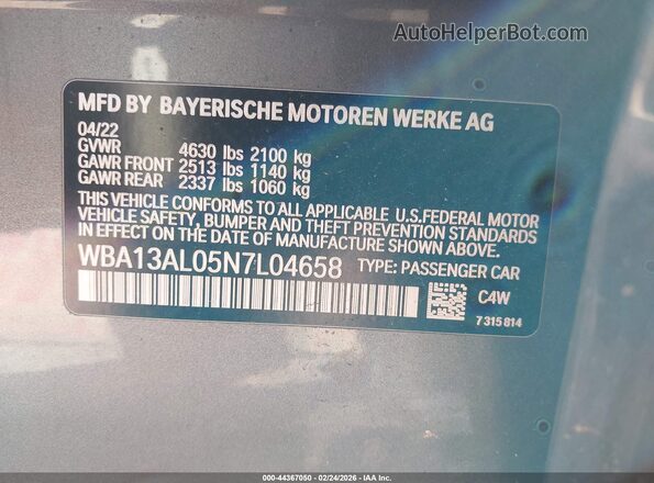 WBA13AL05N7L04658 2022 BMW M2 Серый Вид подкапотного пространства