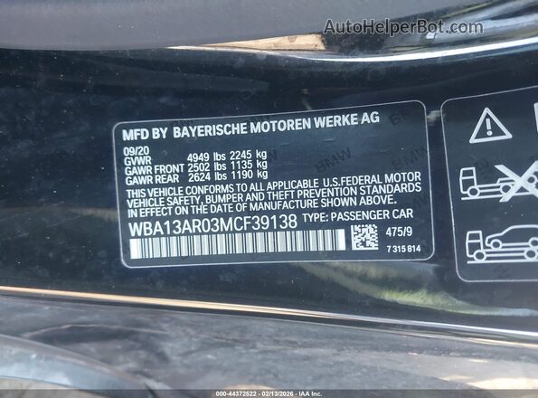 WBA13AR03MCF39138 2021 BMW M4 Black Շարժիչի բաժամունքի տեսք