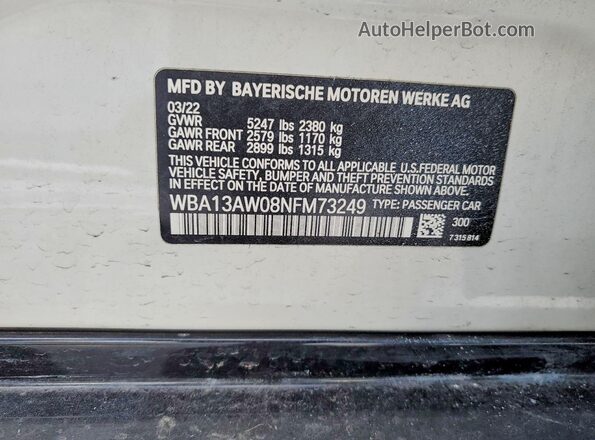 WBA13AW08NFM73249 2022 BMW M4 White Вид підкапотного простору