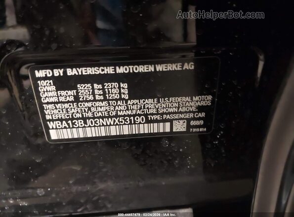WBA13BJ03NWX53190 2022 BMW 5 SERIES Черный Вид подкапотного пространства