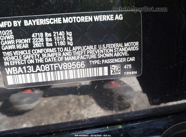 WBA13LA08TFV89566 2026 BMW 3 SERIES Black Շարժիչի բաժամունքի տեսք