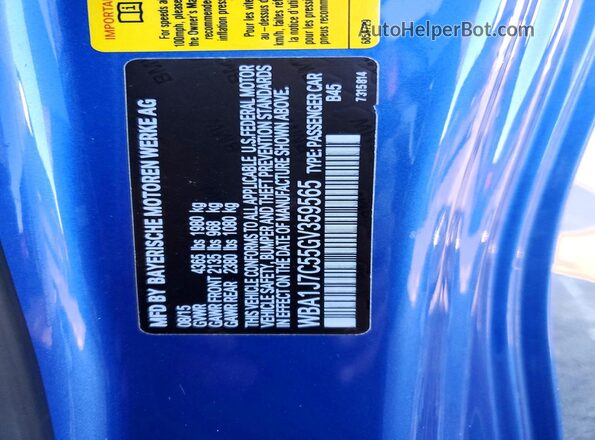WBA1J7C55GV359565 2016 BMW M2 Blue Vista de la etiqueta del VIN