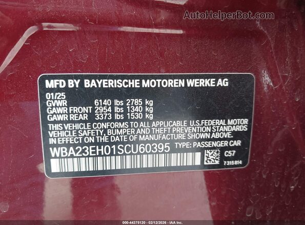 WBA23EH01SCU60395 2025 BMW 7 SERIES Maroon 