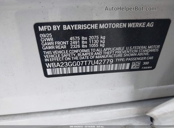 WBA23GG07T7U42779 2026 BMW 2 SERIES White Engine compartment view