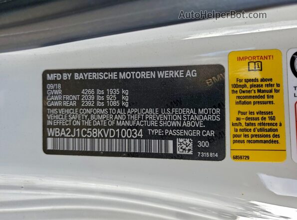 WBA2J1C58KVD10034 2019 BMW 2 SERIES White Շարժիչի բաժամունքի տեսք