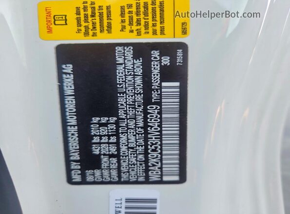 WBA2K9C53HV646949 2017 BMW 2 SERIES Белый Вид подкапотного пространства