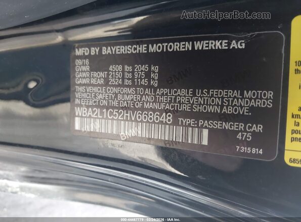 WBA2L1C52HV668648 2017 BMW M2 Black Widok komory silnika