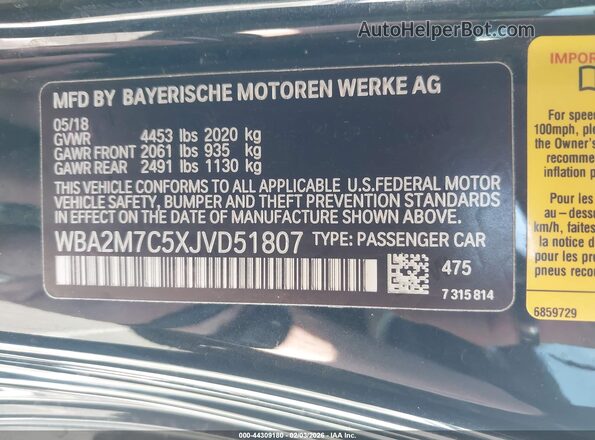 WBA2M7C5XJVD51807 2018 BMW 2 SERIES Black Widok komory silnika