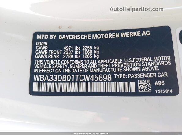 WBA33DB01TCW45698 2026 BMW 4 SERIES White ძრავის განყოფილების ხედი