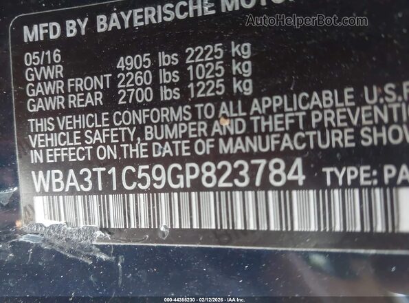 WBA3T1C59GP823784 2016 BMW 4 SERIES Dark Blue Widok komory silnika