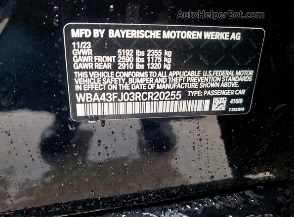 WBA43FJ03RCR20255 2024 BMW 5 SERIES Black VIN კოდის სტიკერის ხედი