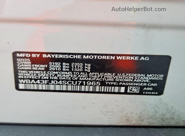 WBA43FJ04SCU71965 2025 BMW 7 SERIES White 