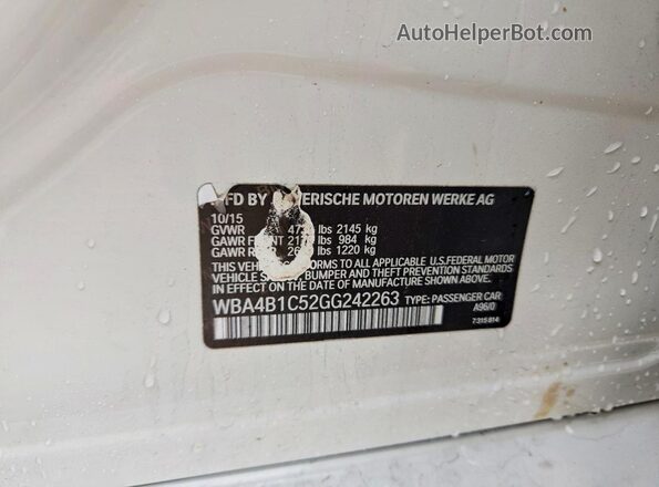 WBA4B1C52GG242263 2016 BMW 4 SERIES White VIN կոդի պիտակի տեսք