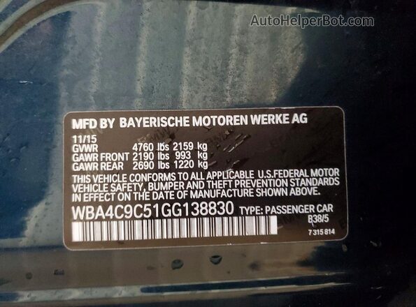 WBA4C9C51GG138830 2016 BMW 4 SERIES Blue Շարժիչի բաժամունքի տեսք
