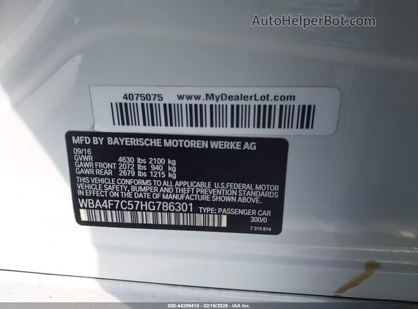 WBA4F7C57HG786301 2017 BMW 4 SERIES White ძრავის განყოფილების ხედი